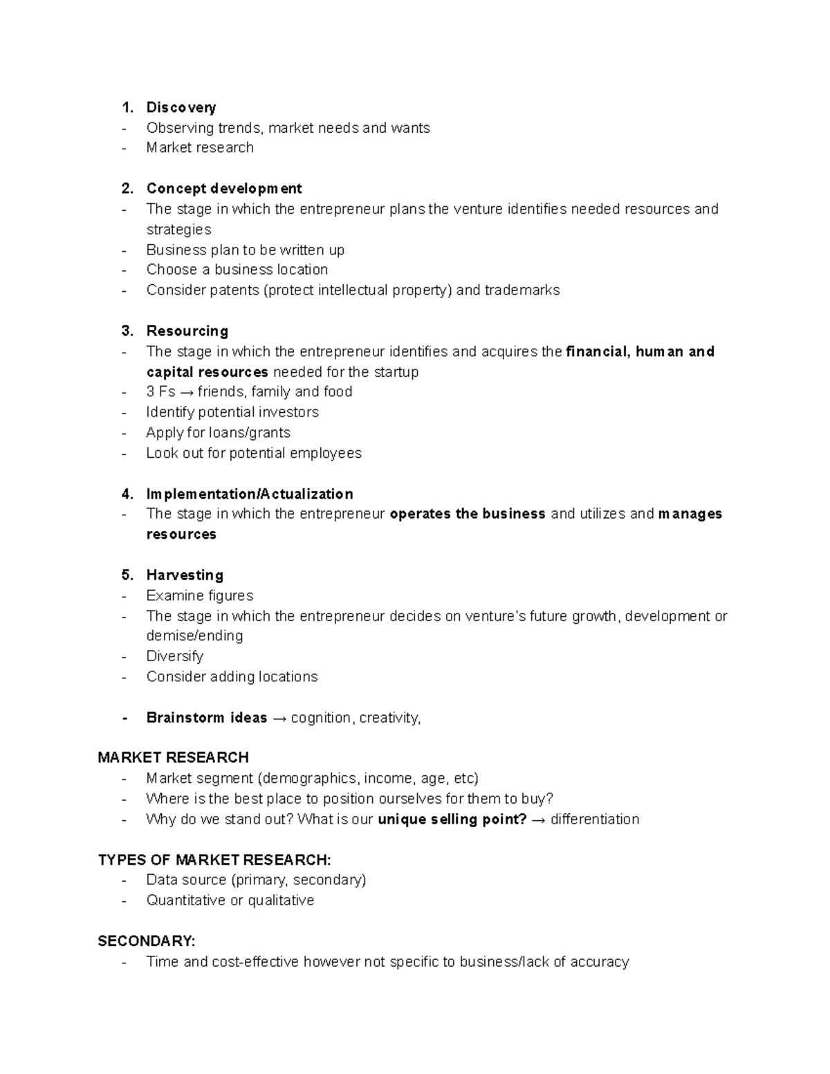 Business Planning Notes (Lecture) 1. Discovery Observing trends