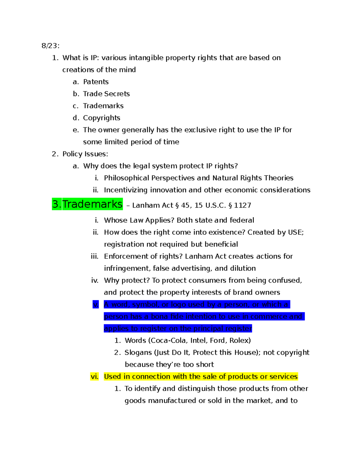 IP Survey Notes - 8/23: What is IP: various intangible property rights ...