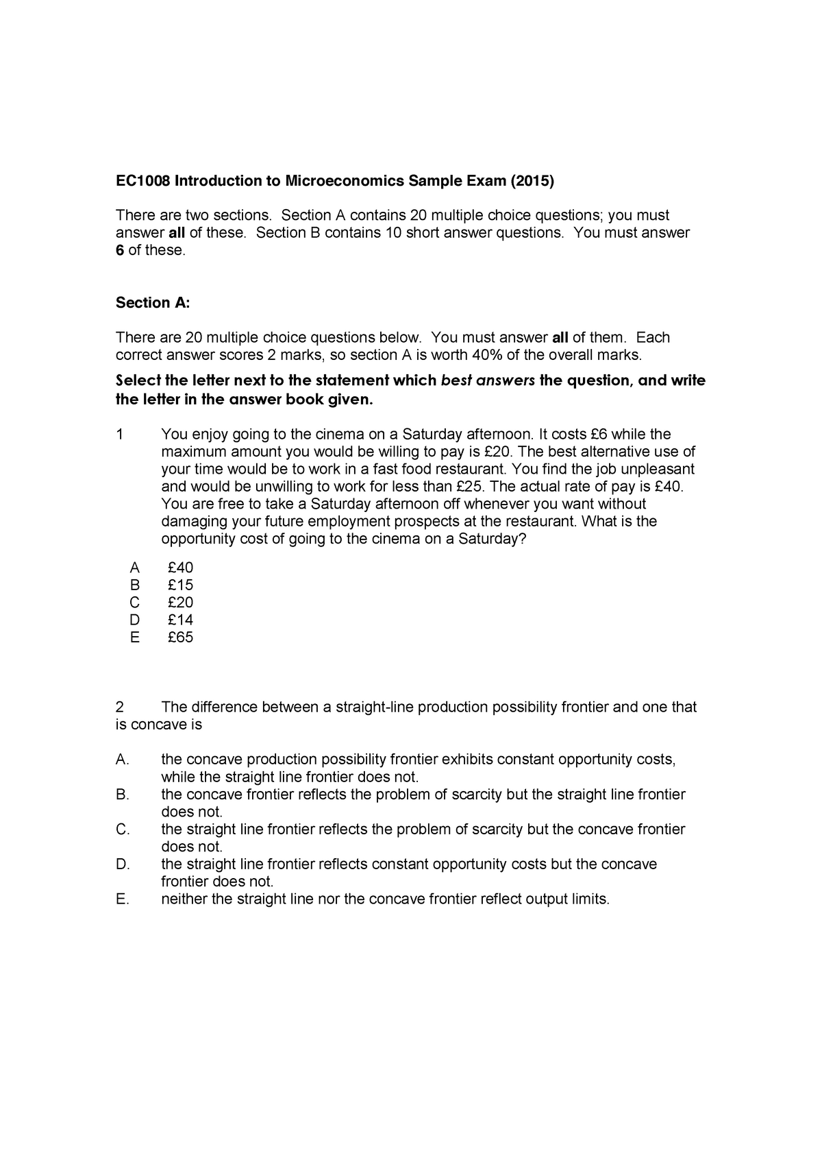 microeconomics essay questions and answers