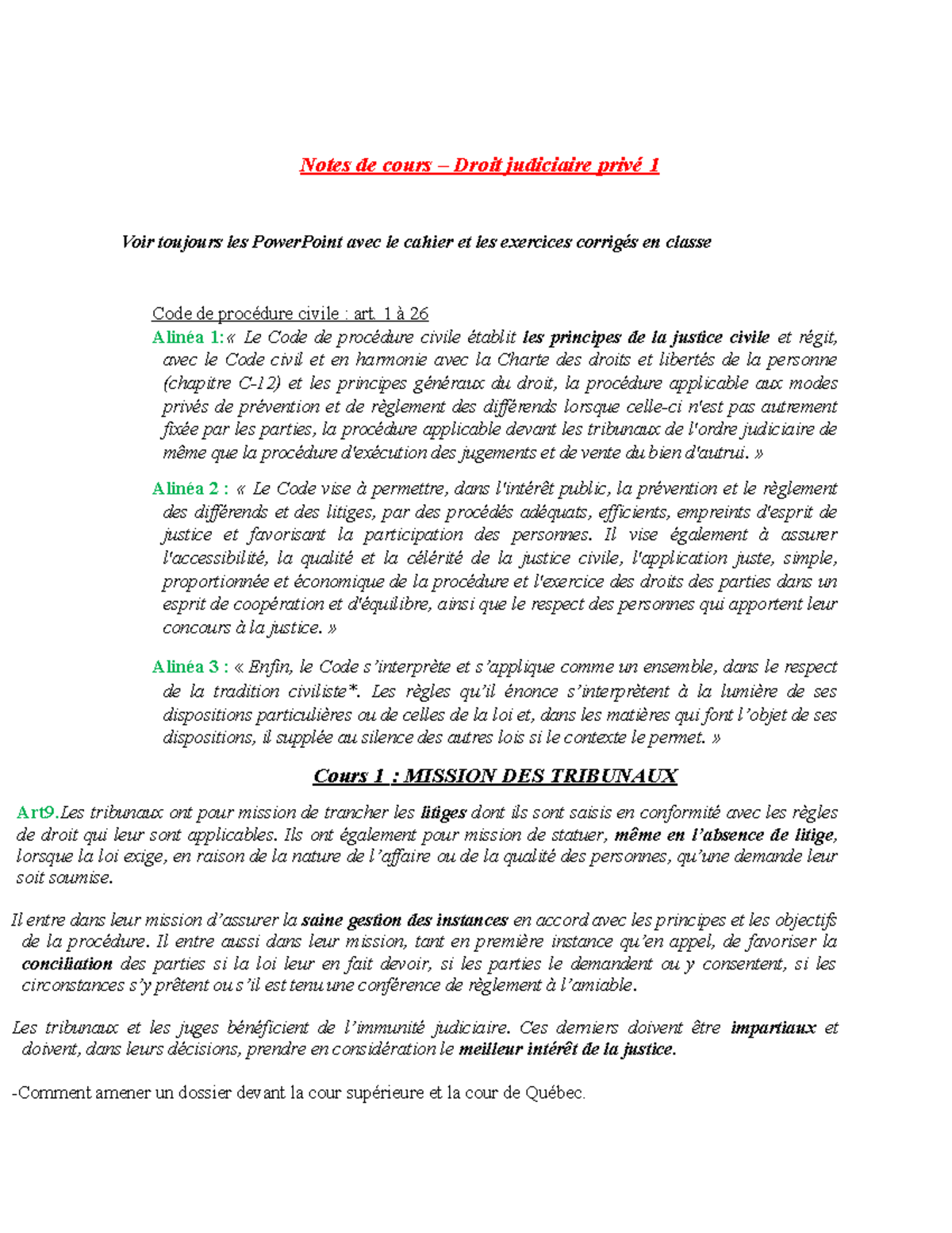 Notes de cours judiciaire privé 1 - Notes de cours – Droit judiciaire ...