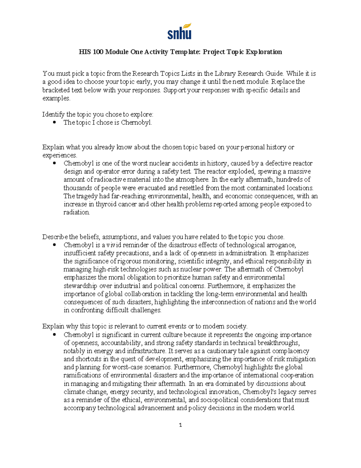 HIS100-module 1-Project Topic Exploration - HIS 100 Module One Activity ...