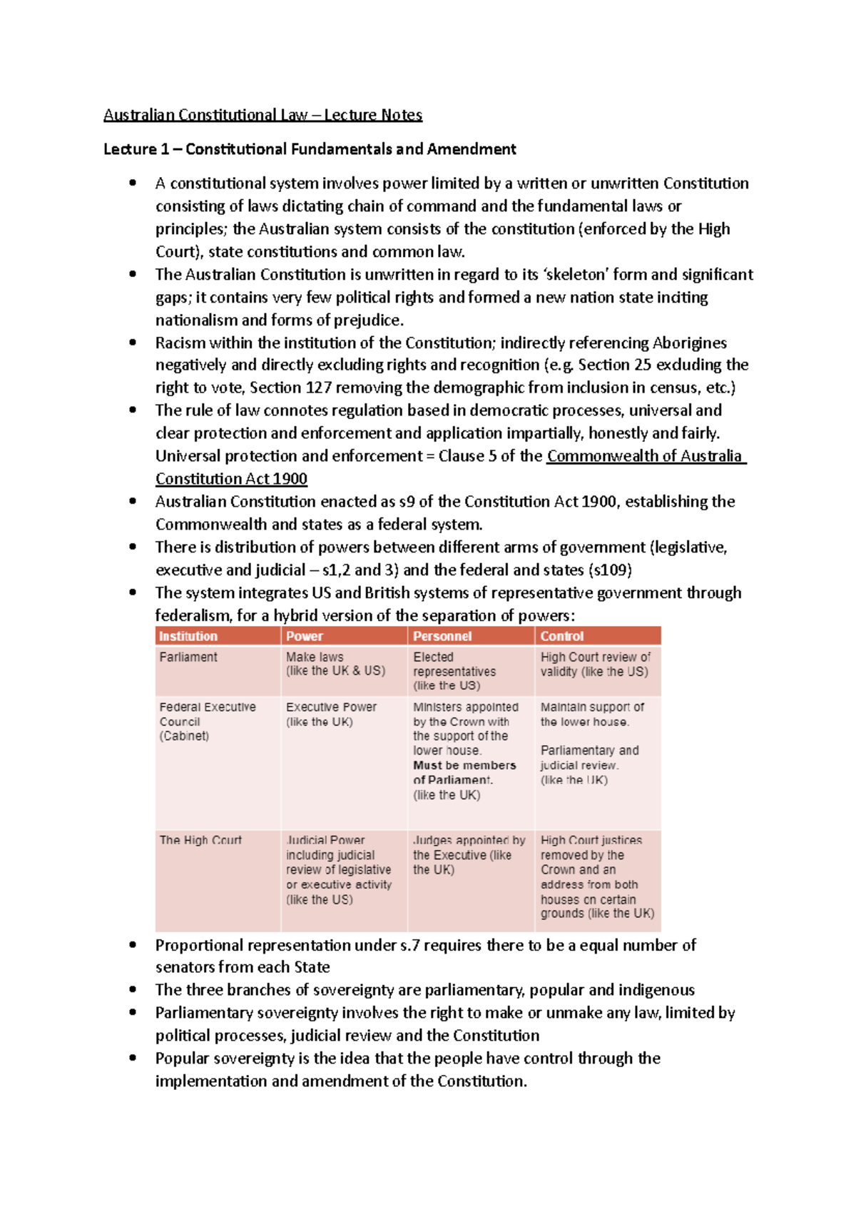 ACL - Lecture Notes - Australian Constitutional Law – Lecture Notes ...