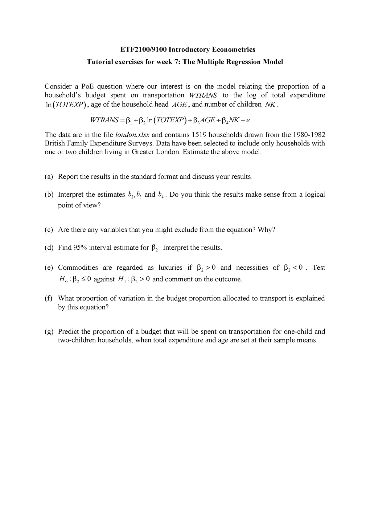 Week7 Tutorial Exercise - ETF2100/9100 Introductory Econometrics ...