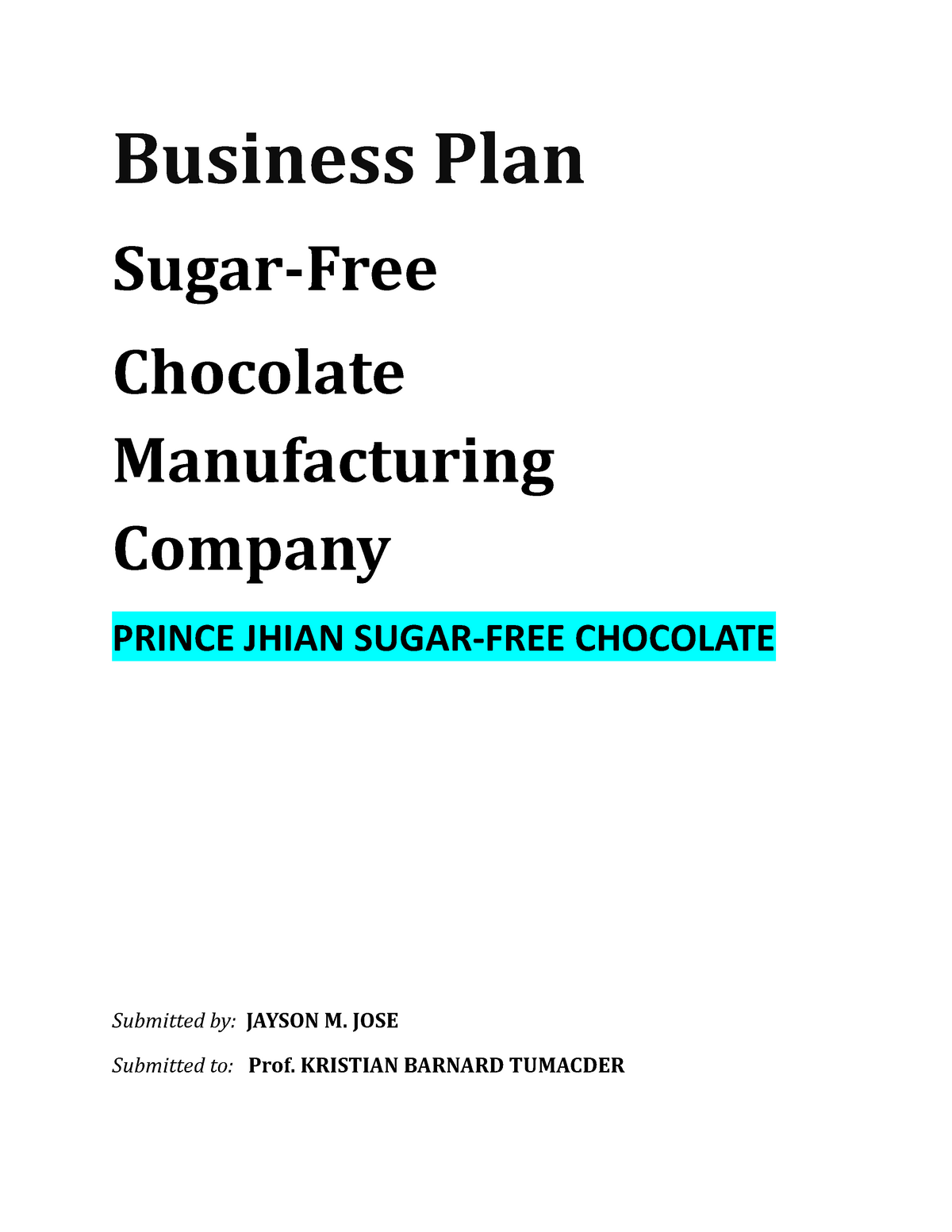 business plan for chocolate company