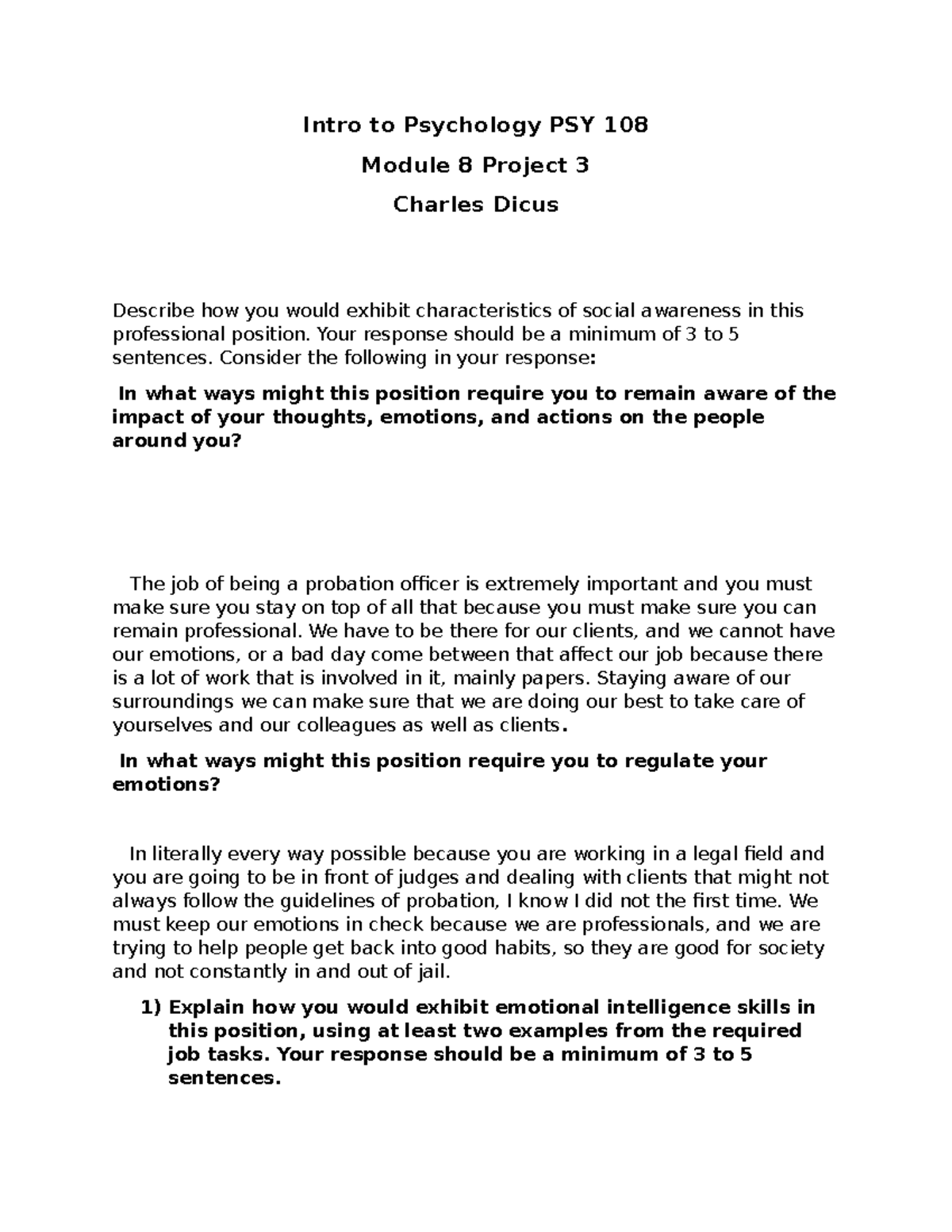 Module 8 project 3 - first assignment - Intro to Psychology PSY 108 ...