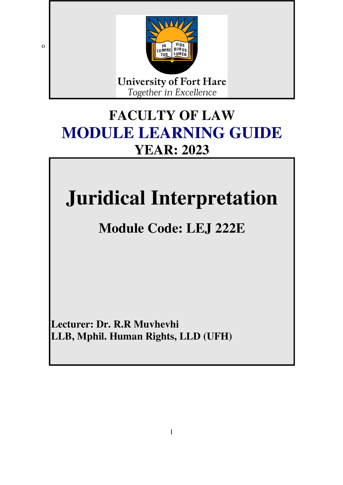 LEJ 222 E Learning Guide 2023 Muvhevhi - FACULTY OF LAW MODULE LEARNING ...