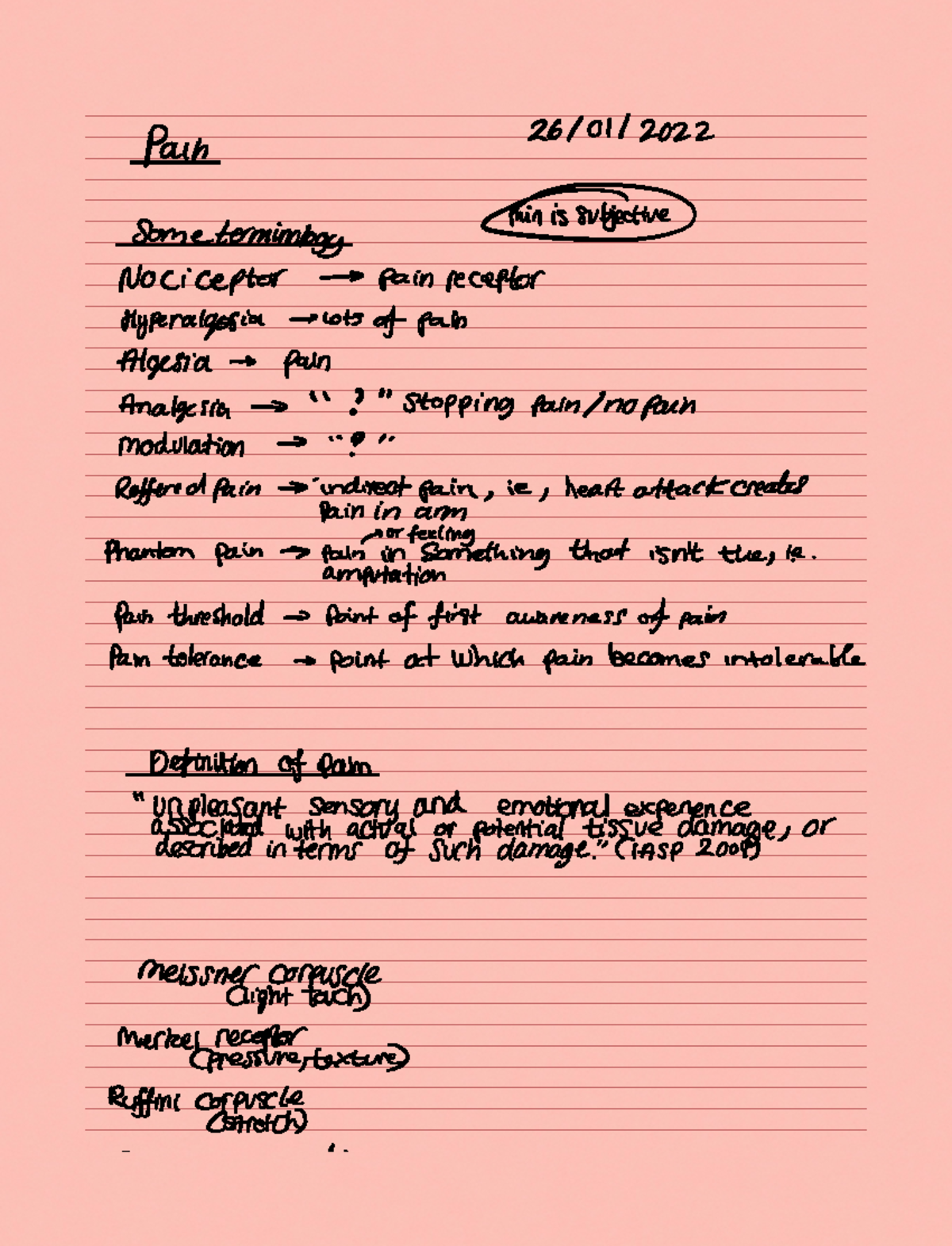 Note 26 Jan 2022 - Paramedic science notes - Pain 2610112022 ...