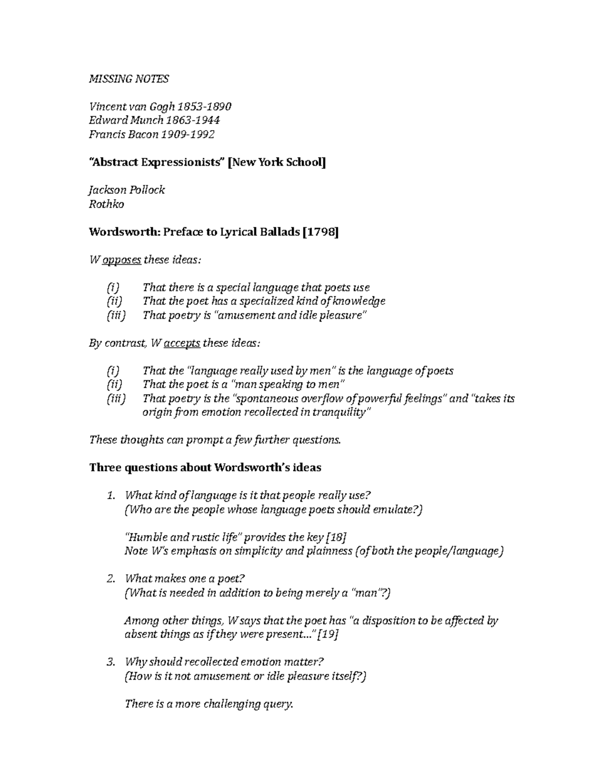 Phil Notes 3 - MISSING NOTES Vincent van Gogh Edward Munch Francis ...