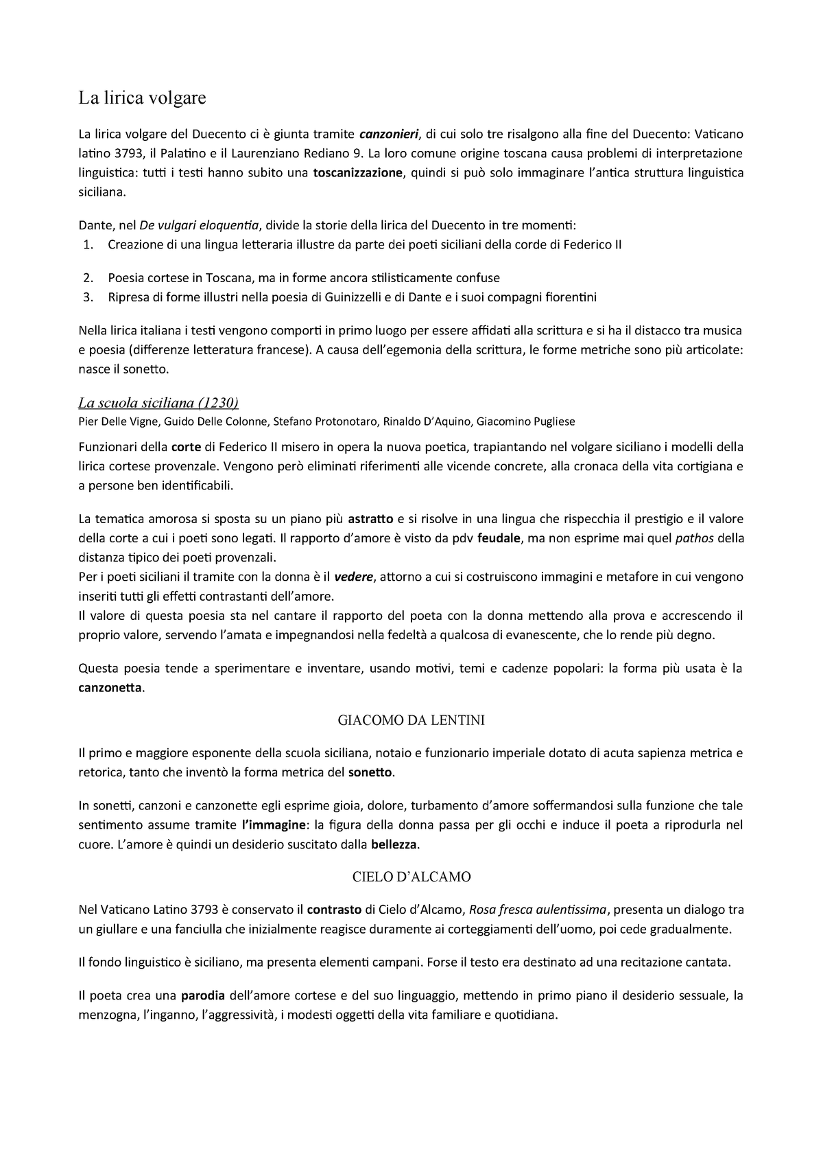 La Lirica Volgare Riassunto Storia Della Letteratura Italiana Dalle Origini Al Quattrocento 2 Dal Cinquecento Al Settecento 3 Dall Ottocento Al Novecento 4 Il Novecento Studocu