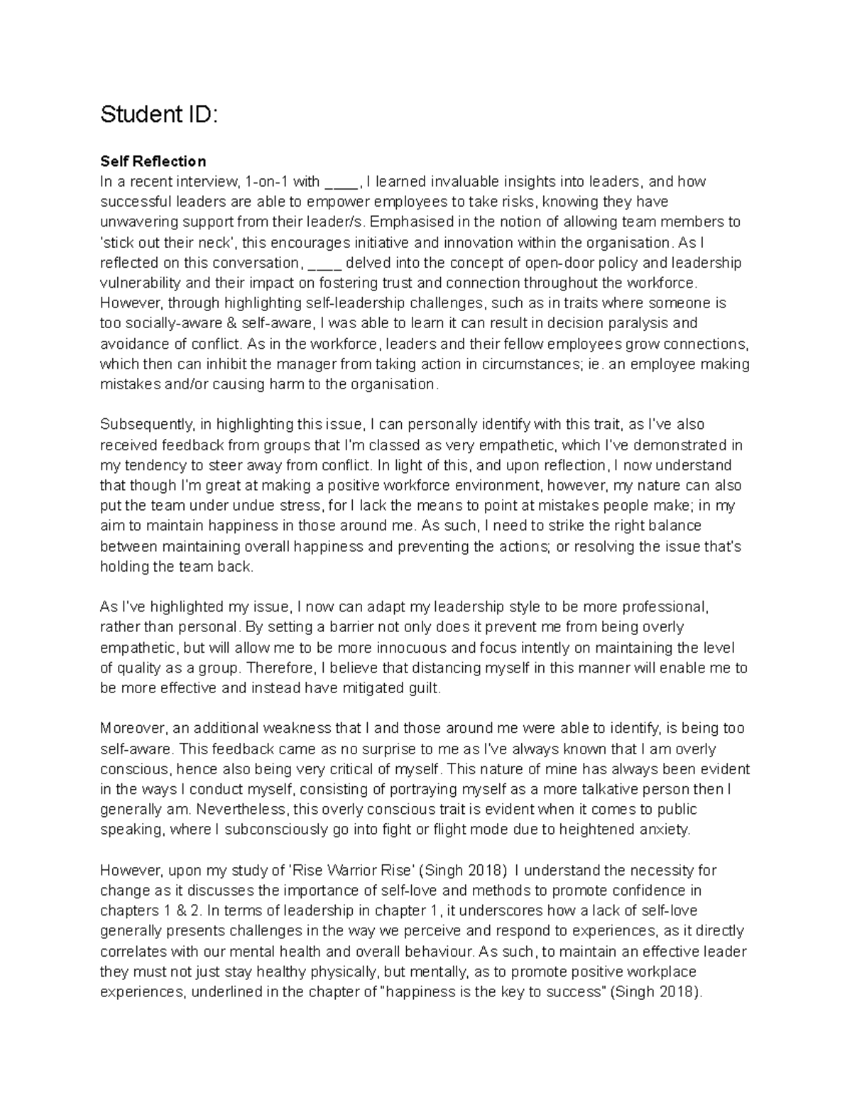 Self-Reflection & Interview Assessment (Week 6 - Leadership for ...