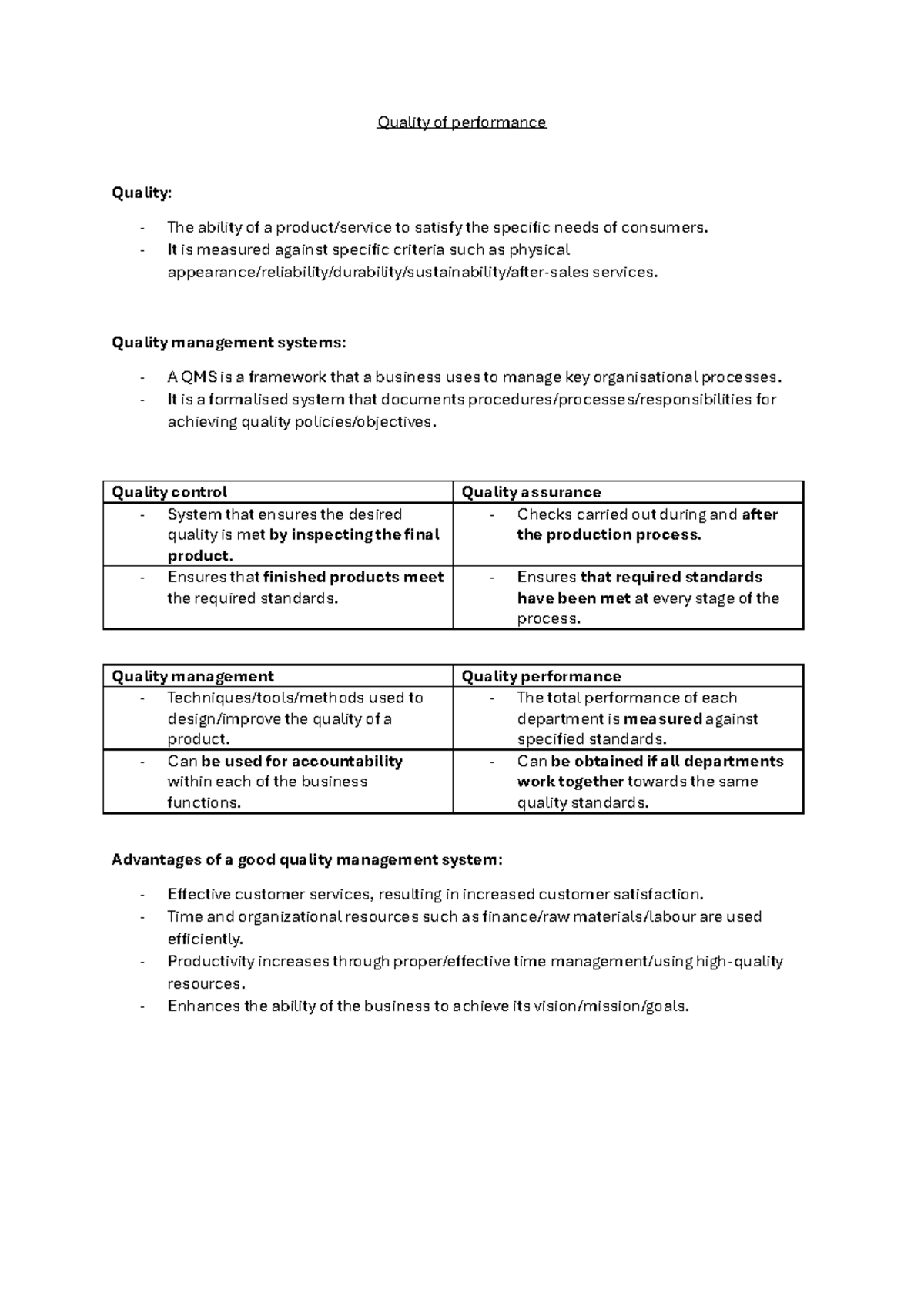 Quality of performance - Quality of performance Quality: The ability of ...
