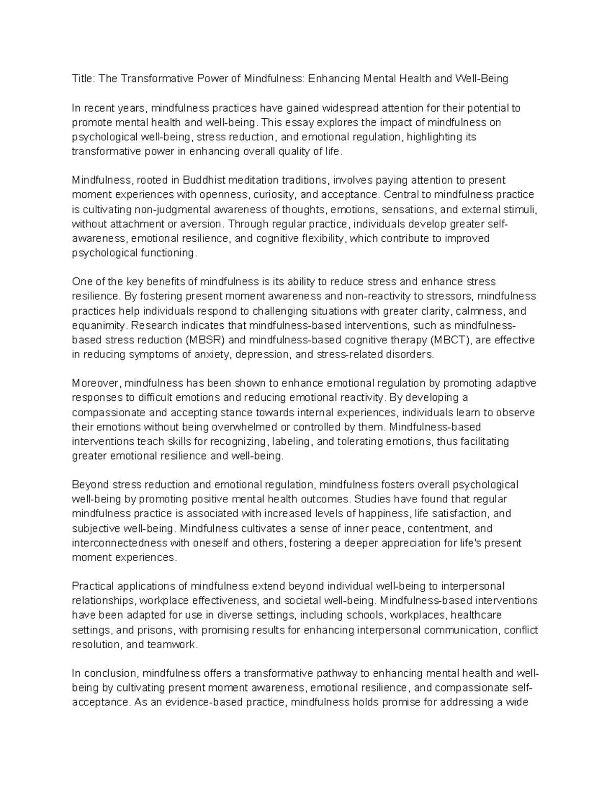 The Transformative Power of Mindfulness Enhancing Mental Health and ...