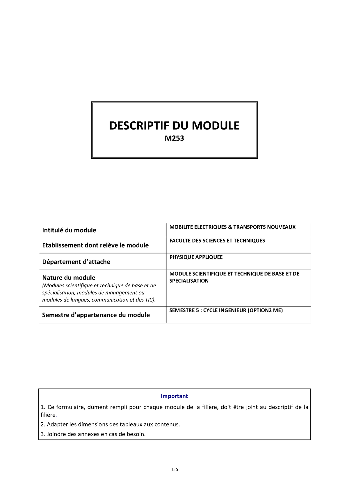 Fiche DE Module M253 - 156 DESCRIPTIF DU MODULE M Intitulé Du Module ...