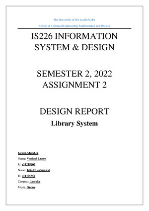 Final IS226 A2 - IS226 - Systems Analysis & Design Assignment 2 ...