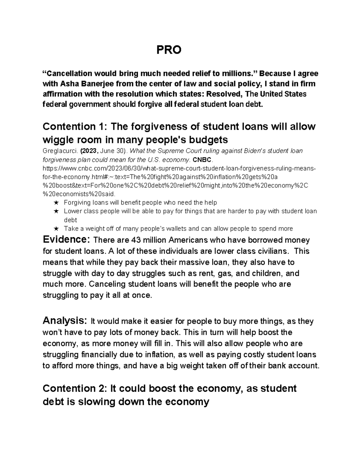 PRO CASE EXAMPLE - PRO “Cancellation would bring much needed relief to ...