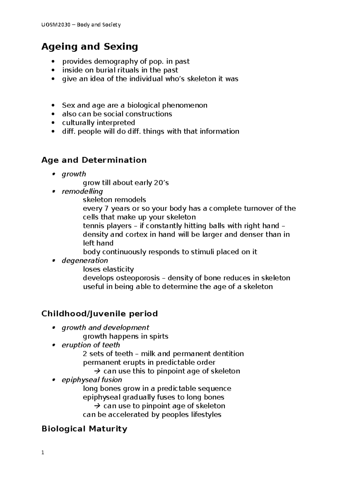 Age And Sexing - Lecture Notes For Content Taught By Professor Jo ...