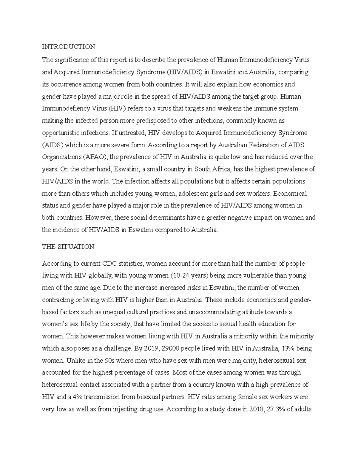 HIV Prevalence - Assignments - INTRODUCTION The significance of this ...