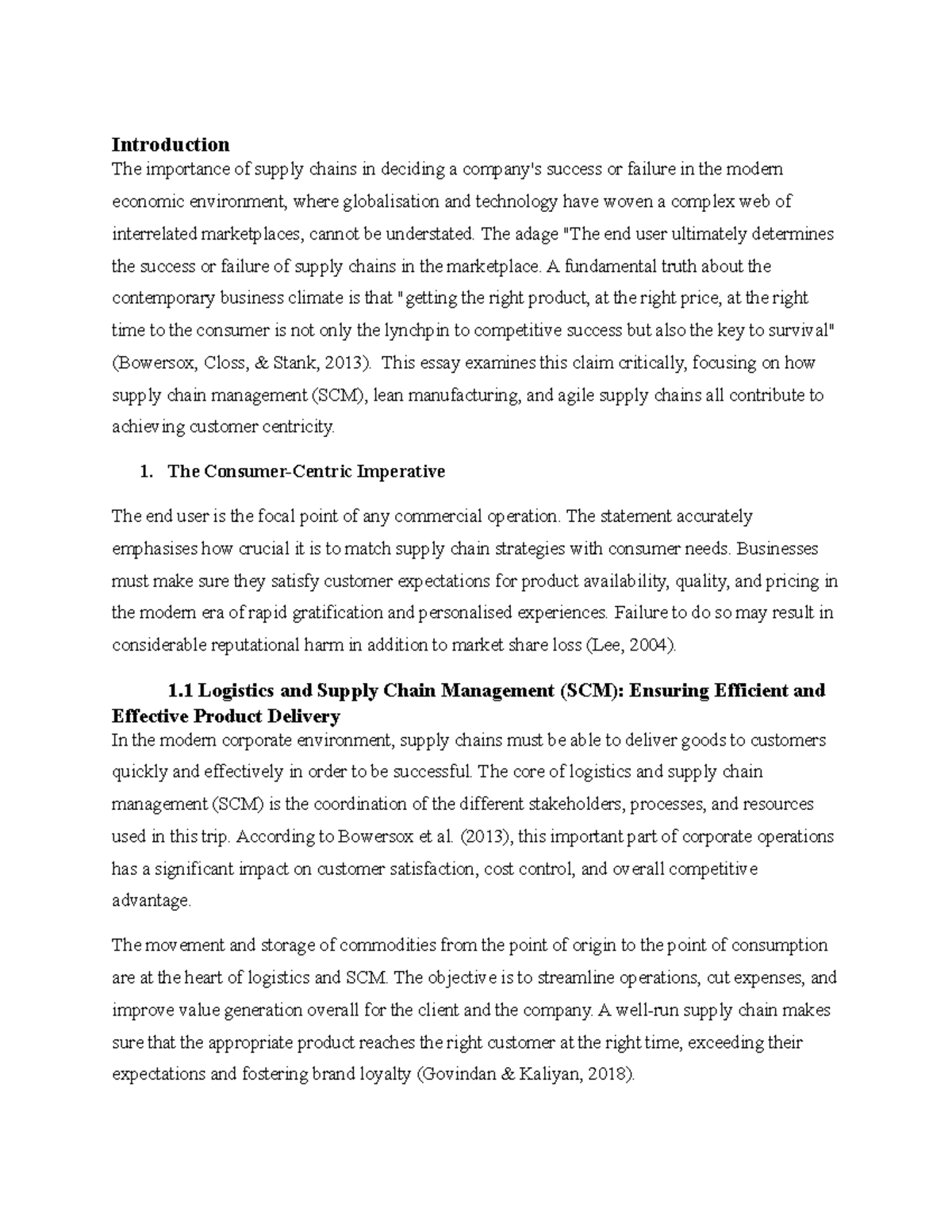 MBA-716 Ass-1 - Assignment 1 - Introduction The importance of supply ...