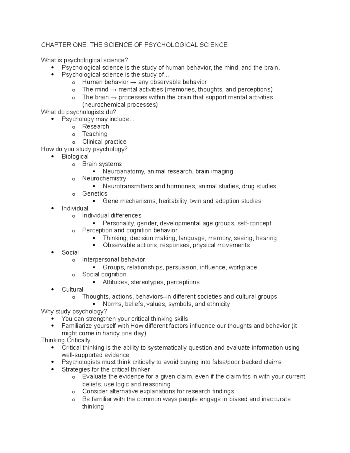 Psychology Chapter ONE THE Science OF Psychological Science - CHAPTER ...