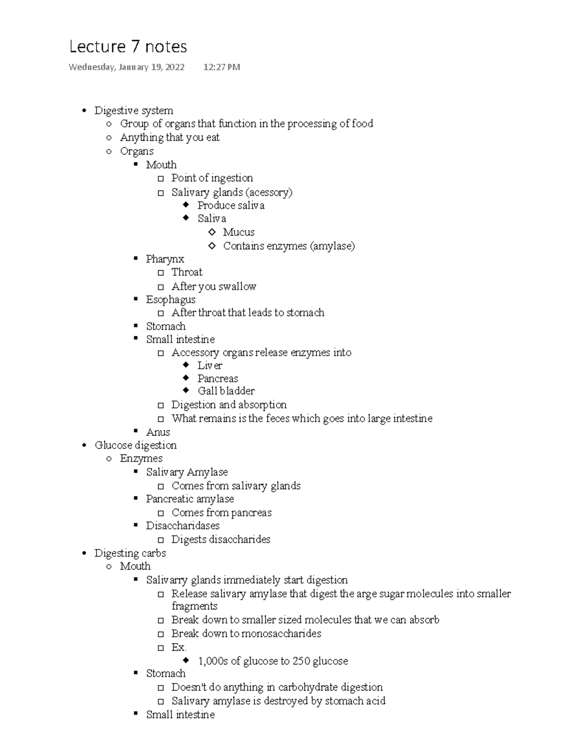 Physci 5 lecture 7 notes - Digestive system Group of organs that ...