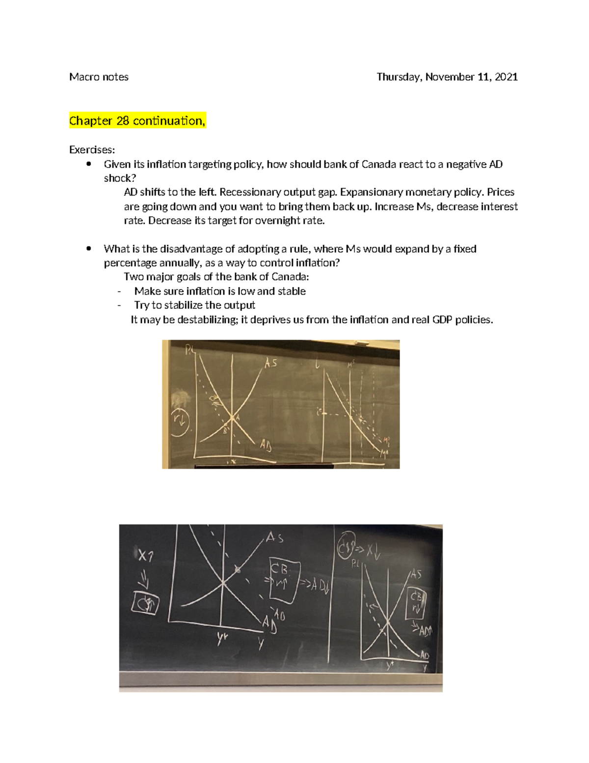 In class notes - Macro notes Thursday, November 11, 2021 Chapter 28 ...