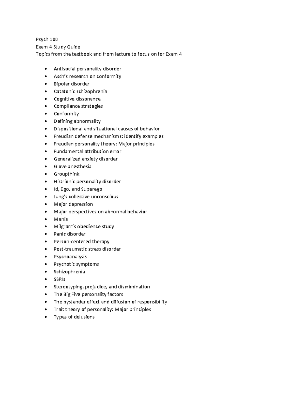 Exam 4 study guide - Psych 100 Exam 4 Study Guide Topics from the ...