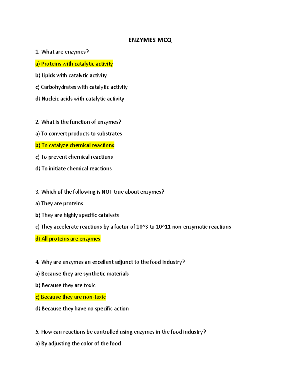 Enzymes MCQ Practice MCQ question answers ENZYMES MCQ What are