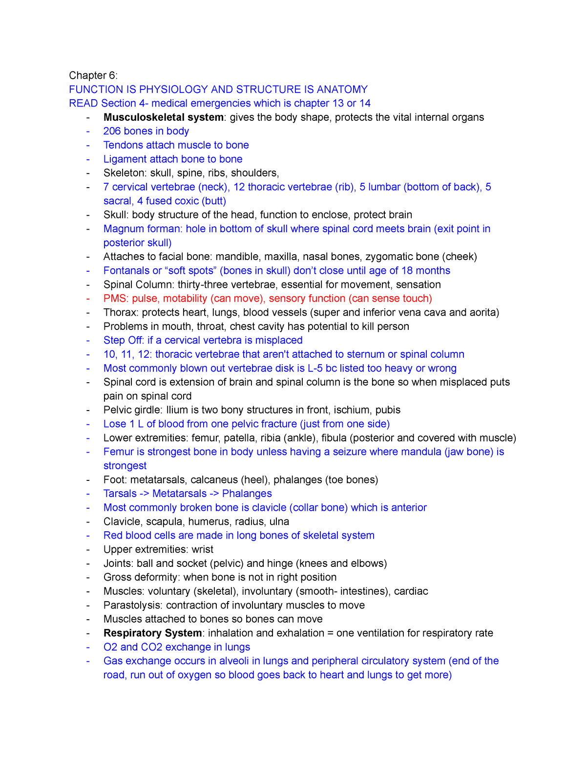 EMT Chapters 6-9 - Chapter 6: FUNCTION IS PHYSIOLOGY AND STRUCTURE IS ...