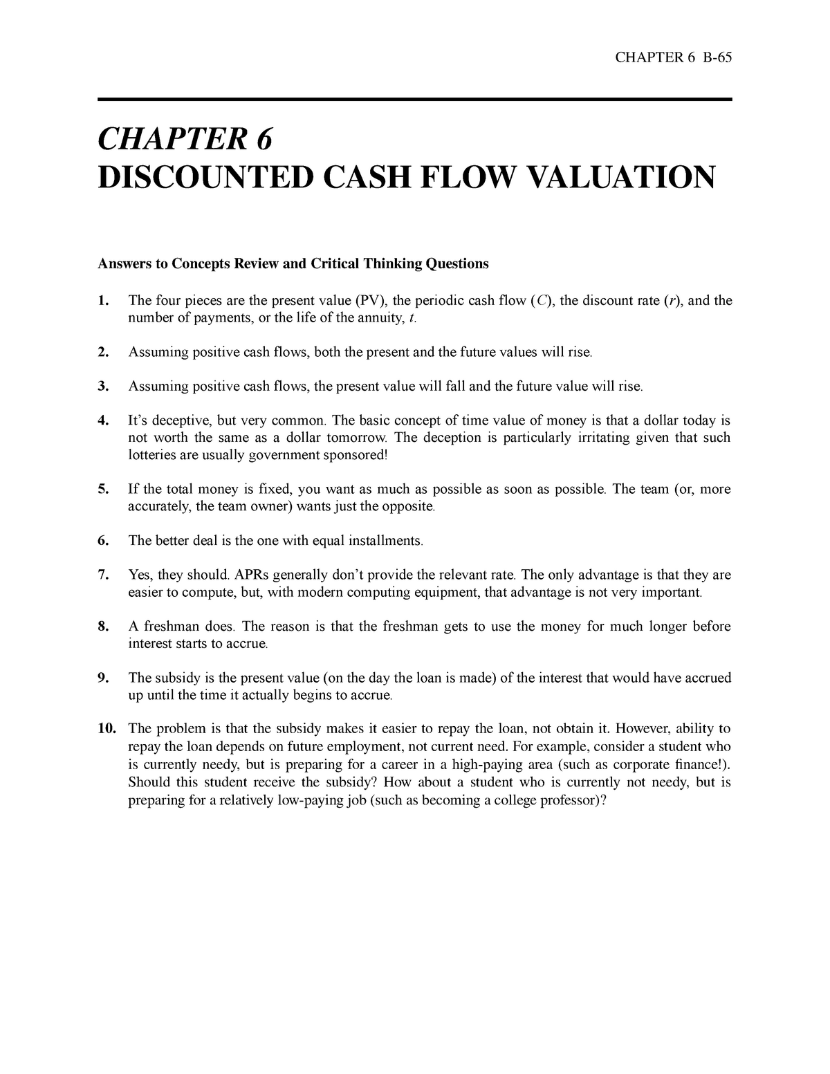 Chapter 6 Answers - Solution - CHAPTER 6 B- CHAPTER 6 DISCOUNTED CASH ...