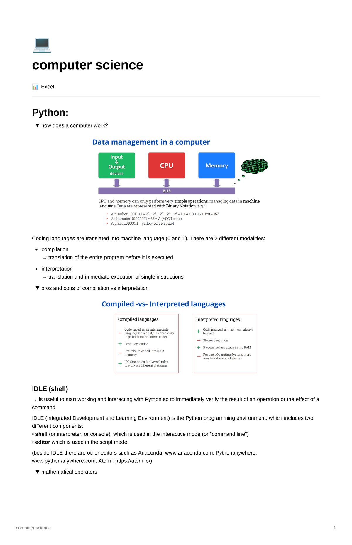 Computer science python-lessons 1 and 2 - 💻 computer science 📊Excel ...