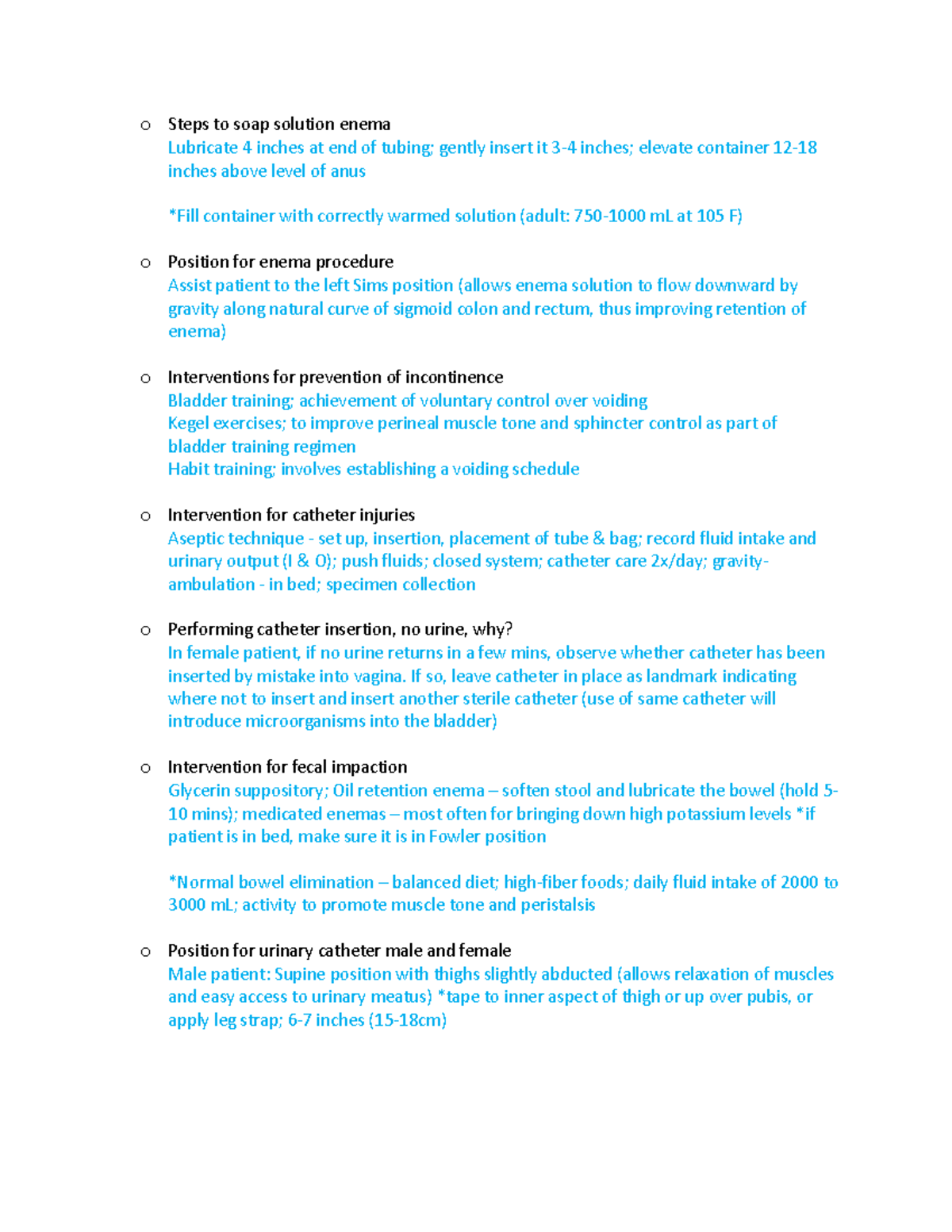Quiz 15 Quiz 15 Elimination o Steps to soap solution enema