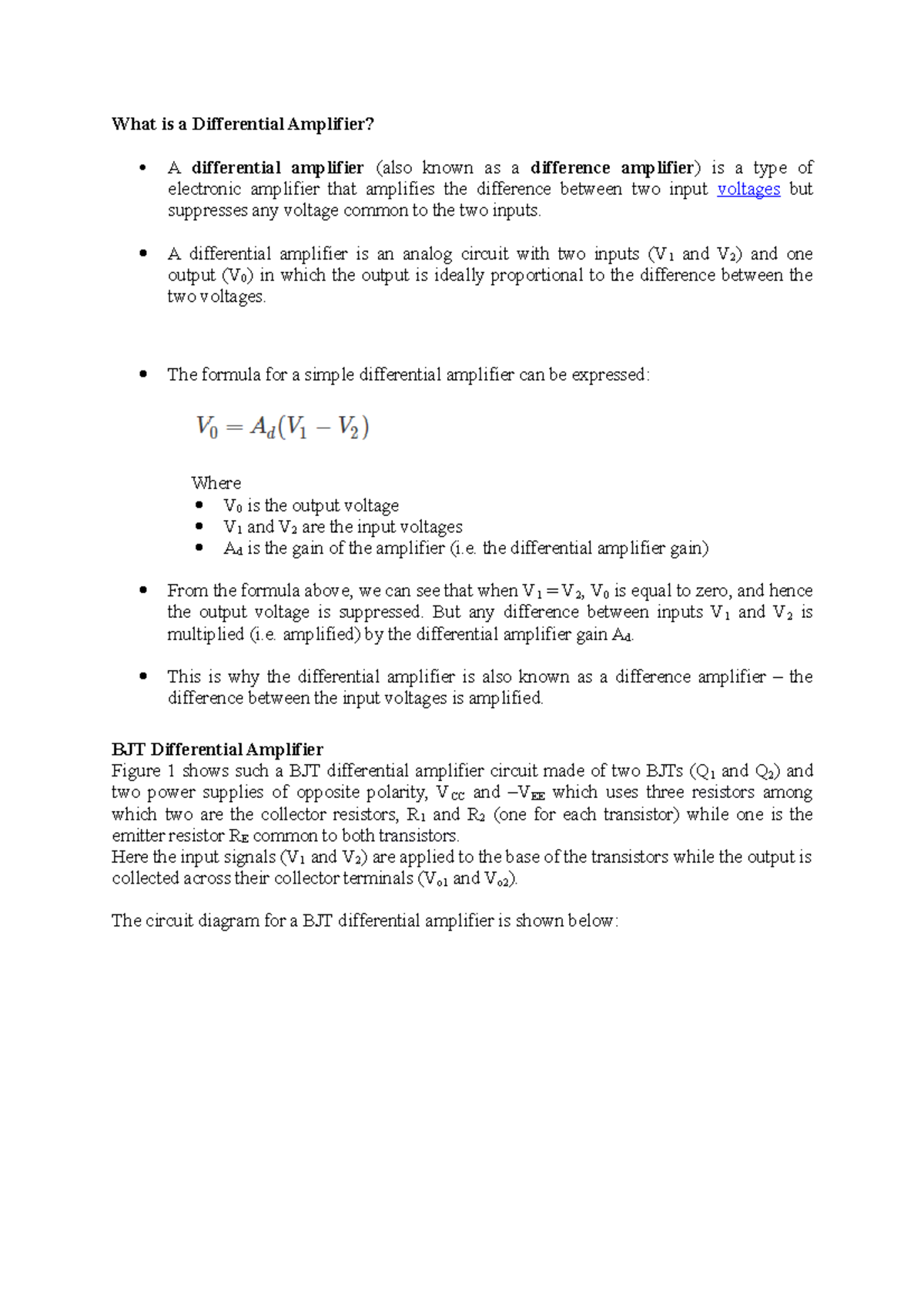 Class 1 differential amplifiers bjt What is a Differential Amplifier