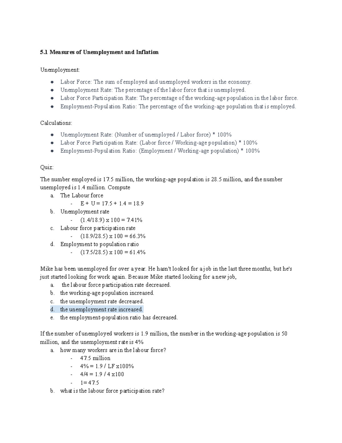 Macro chp 5 - Chapter 5 notes - 5 Measures of Unemployment and ...