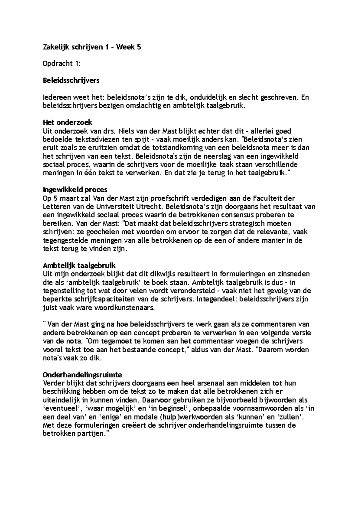 Zakelijk Schrijven 1 - Zakelijk Schrijven 1 – Week 5 Opdracht 1 ...