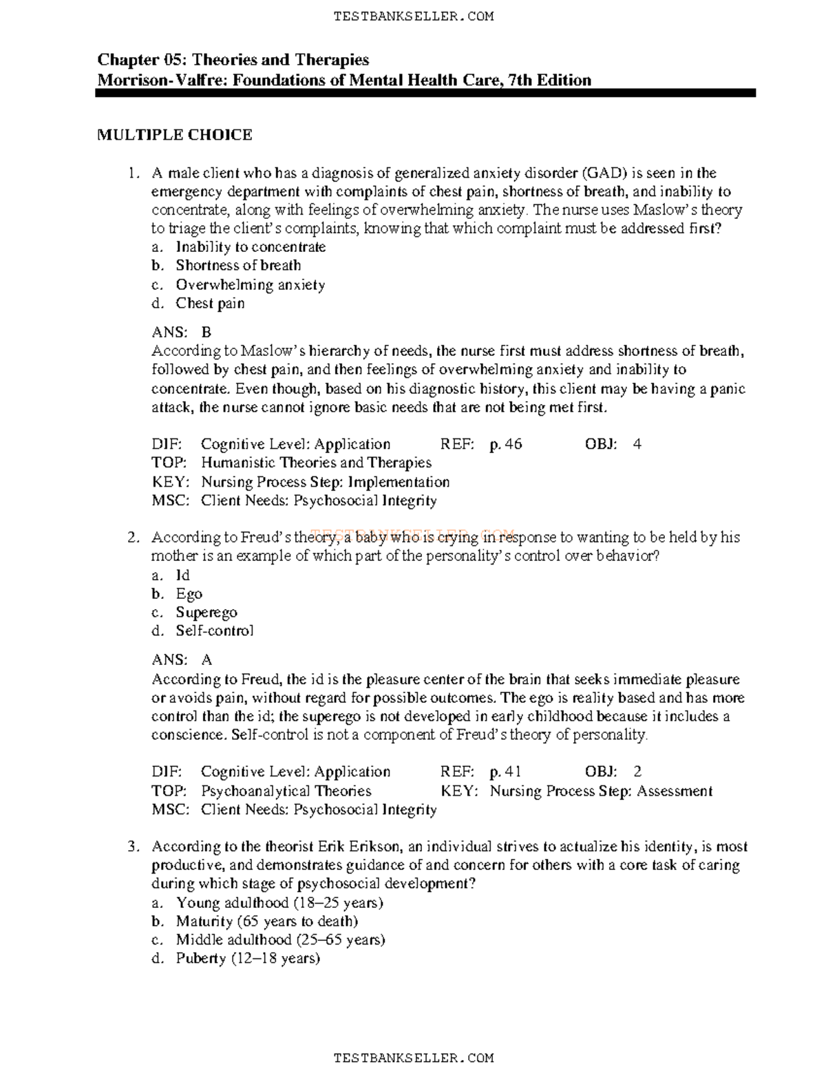 Chapter 05 Mental Health Test Bank TESTBANKSELLER Chapter 05