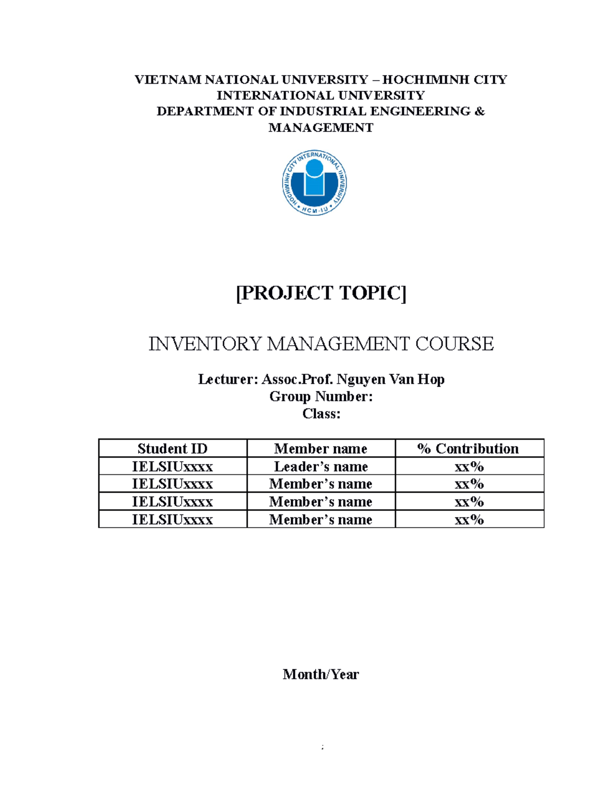 Project report template - VIETNAM NATIONAL UNIVERSITY – HOCHIMINH CITY ...
