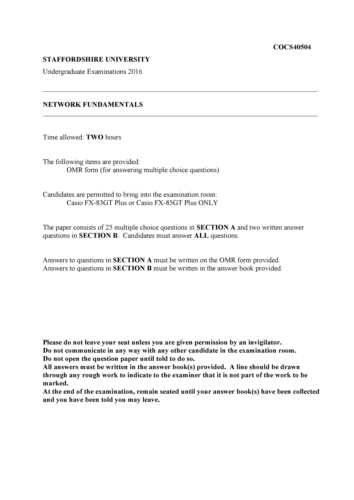 staffordshire university assignment format