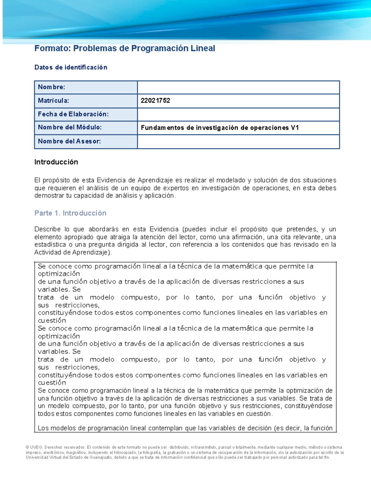 Programación lineal - Formato: Problemas de Programación Lineal Datos ...