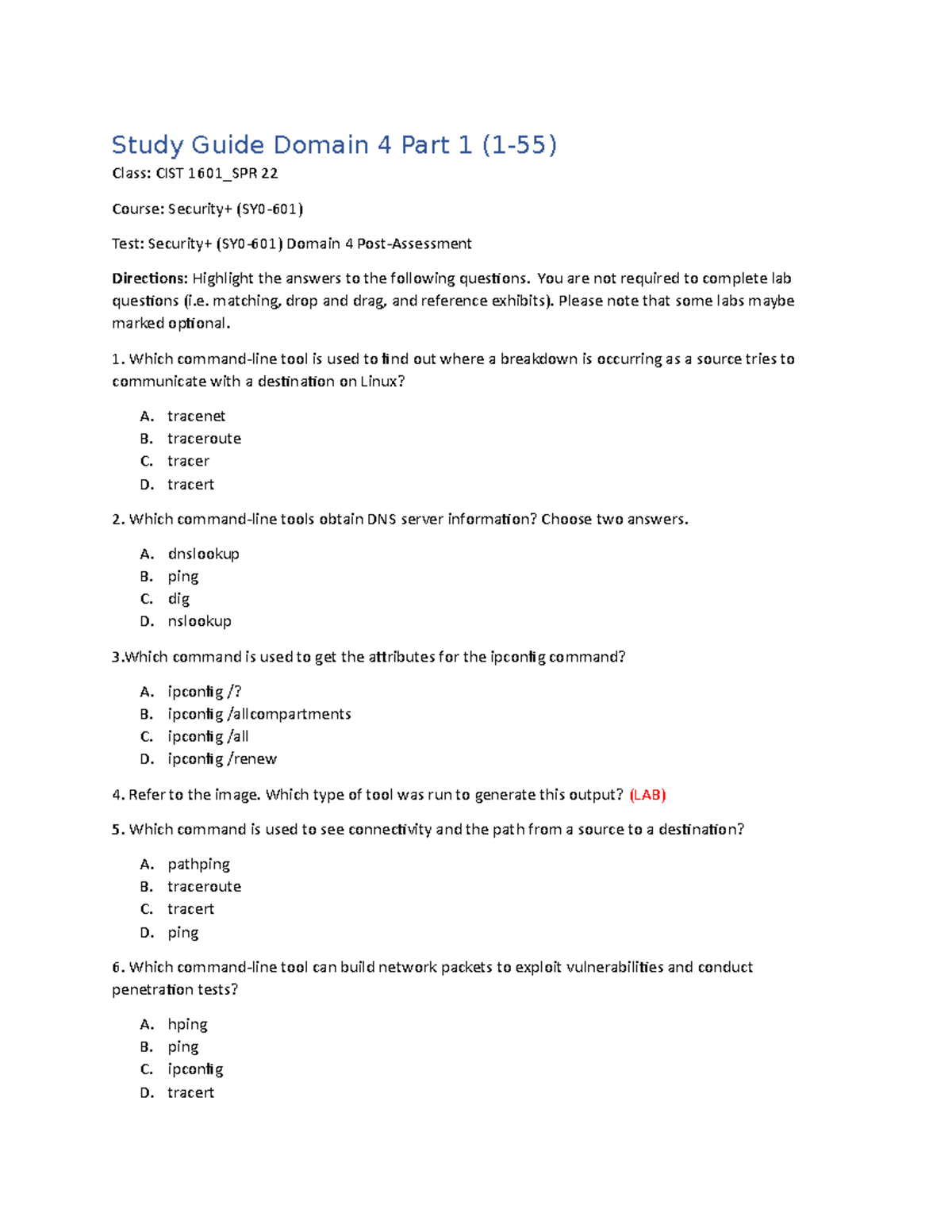 CIST 1601 SG D4 P1 Course assignment summary Study Guide Domain 4