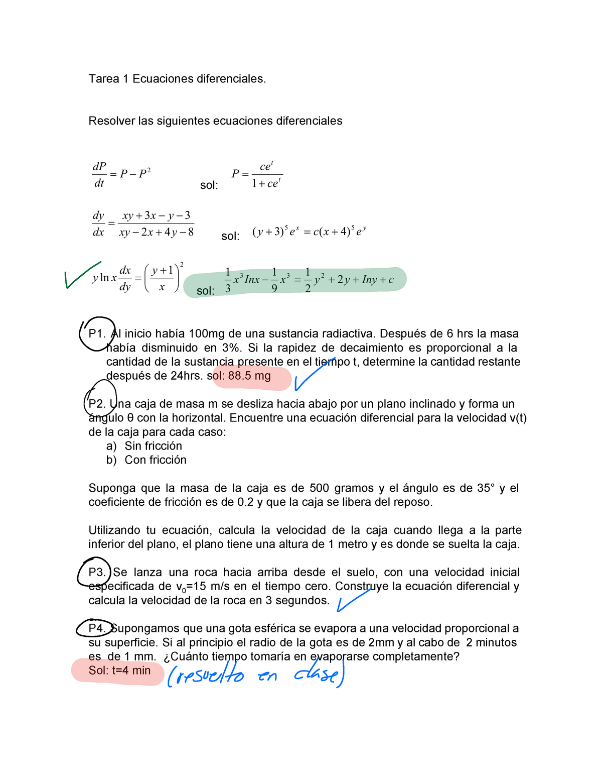 Apuntes, Tema 1, Ecuaciones Diferenciales - Tarea 1 Ecuaciones ...