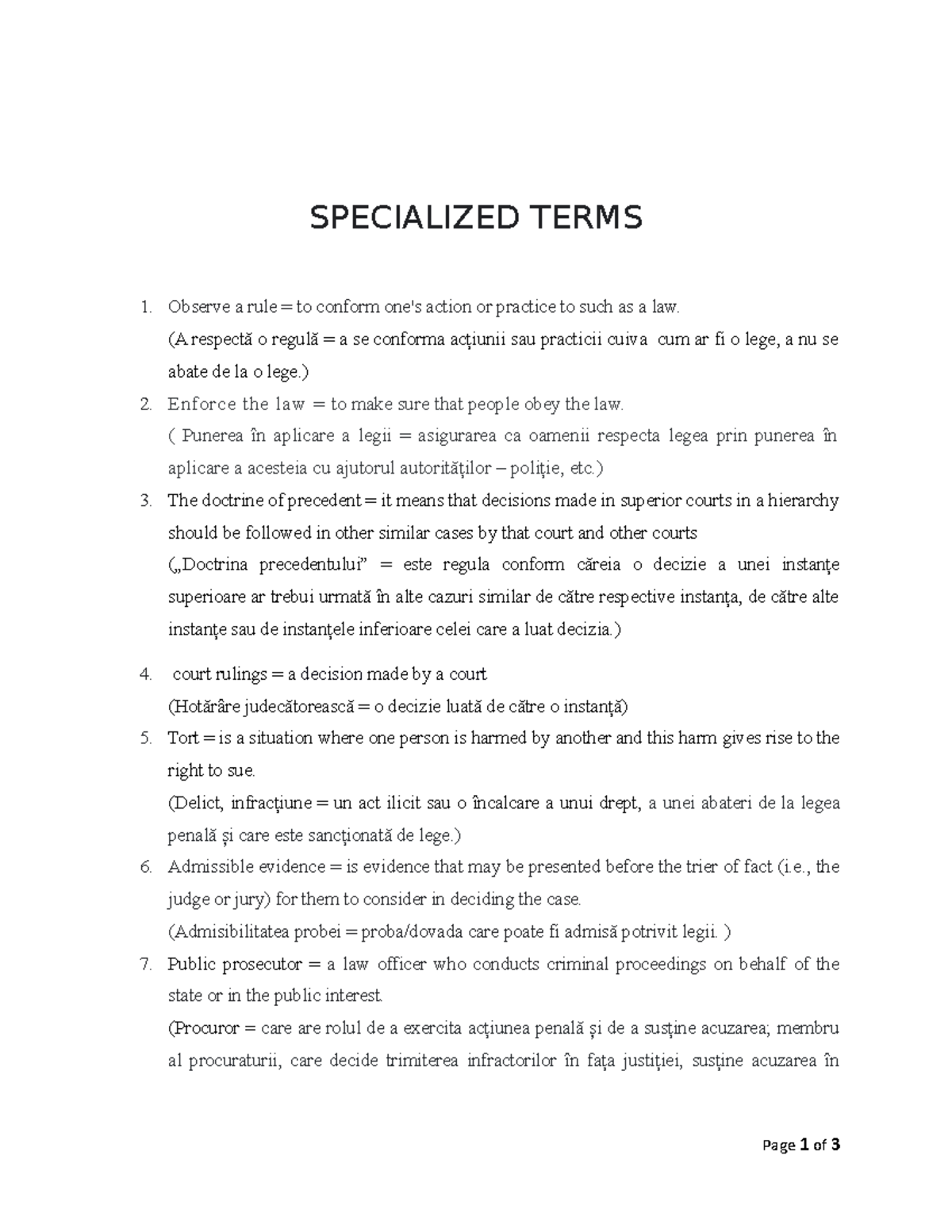 TC1Engleză SPECIALIZED TERMS SPECIALIZED TERMS Observe a rule