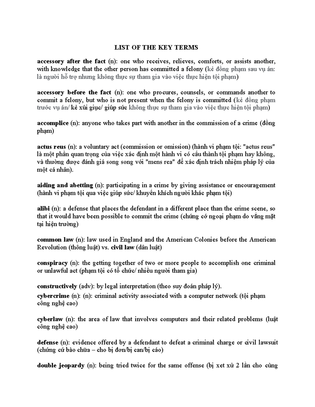 List of key terms Chapter 10 LIST OF THE KEY TERMS accessory after