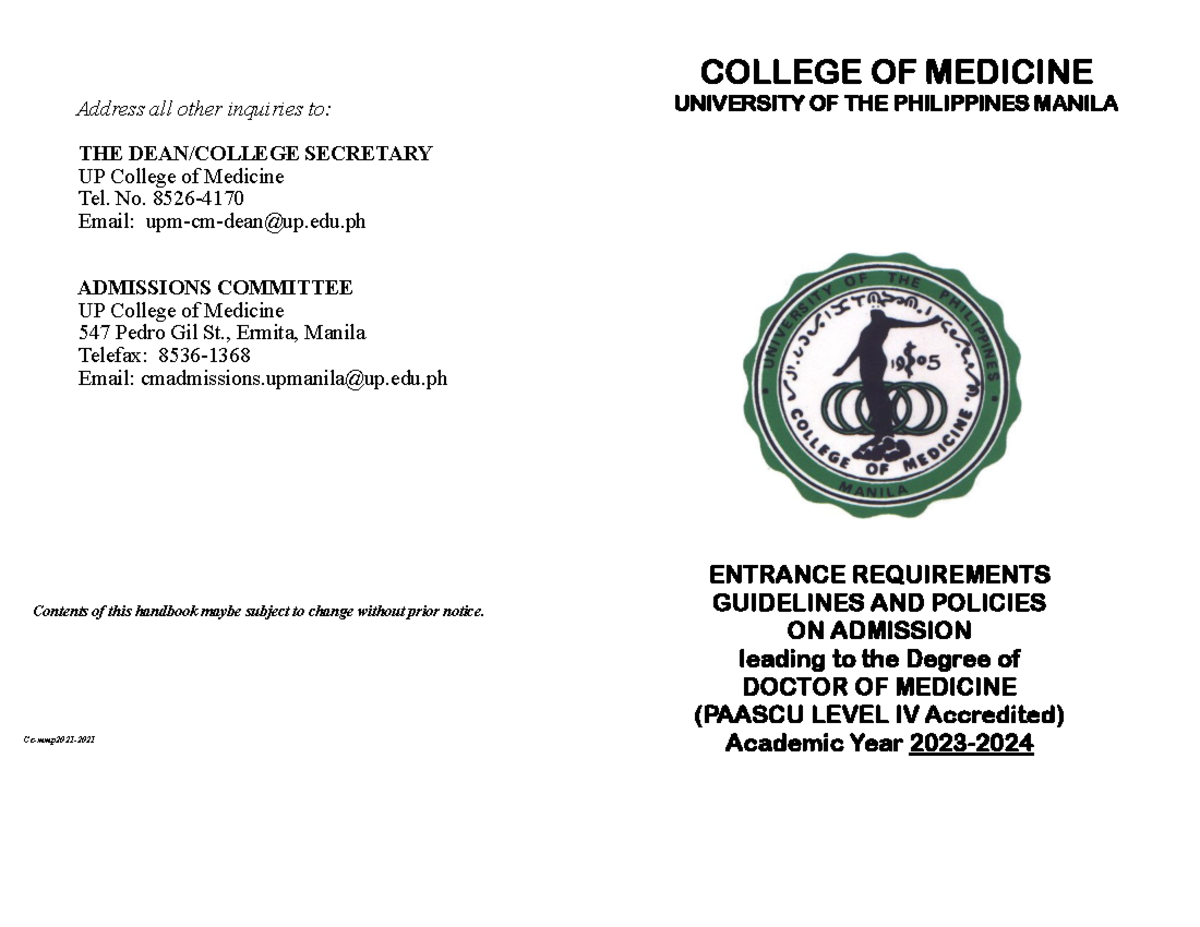 Admissions Brochure 2023-2024 - Address all other inquiries to: THE ...
