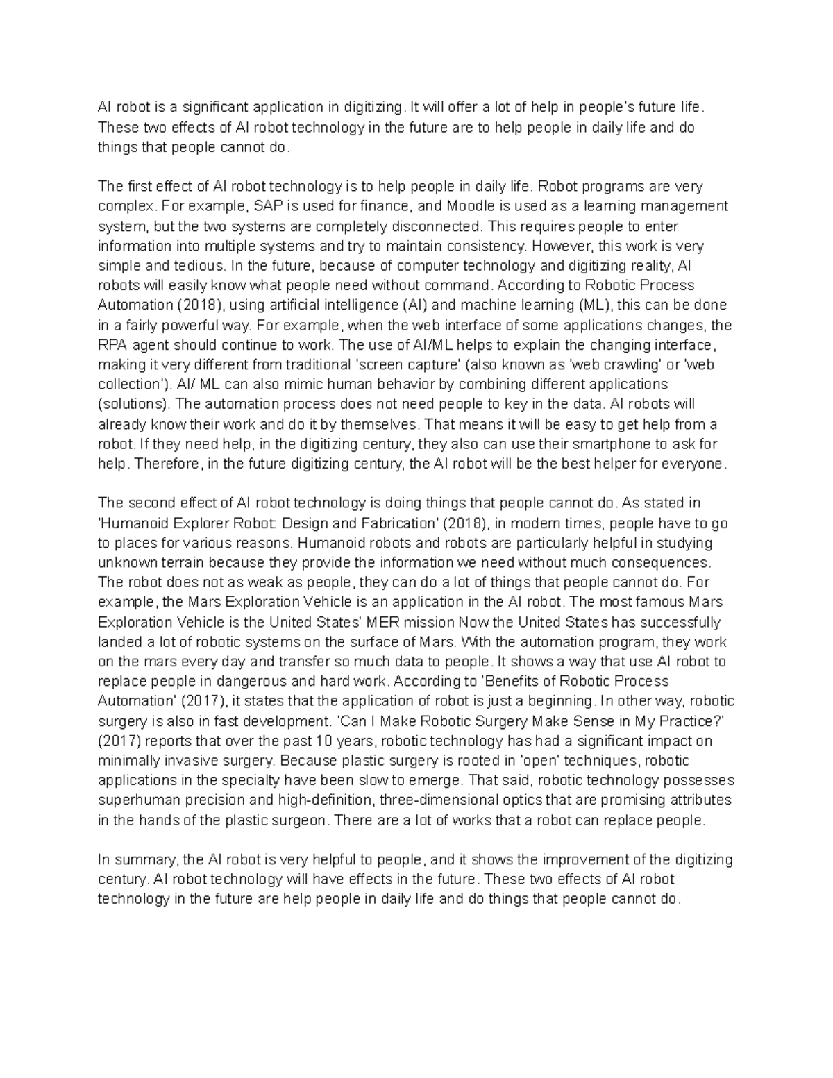 my dream robot essay for class 10