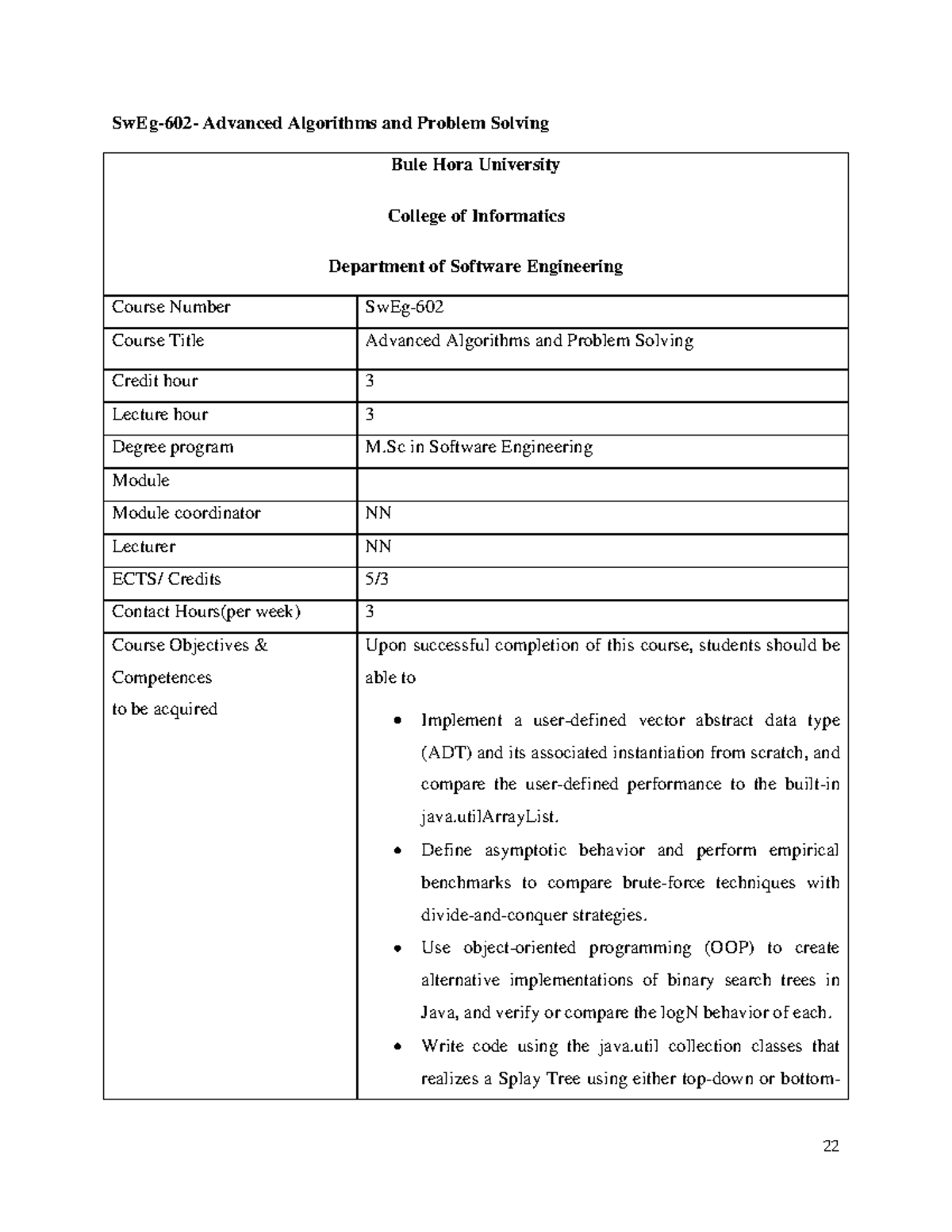 Syllabus Advanced Algorithms and Problem Solving SE - SwEg-602 ...
