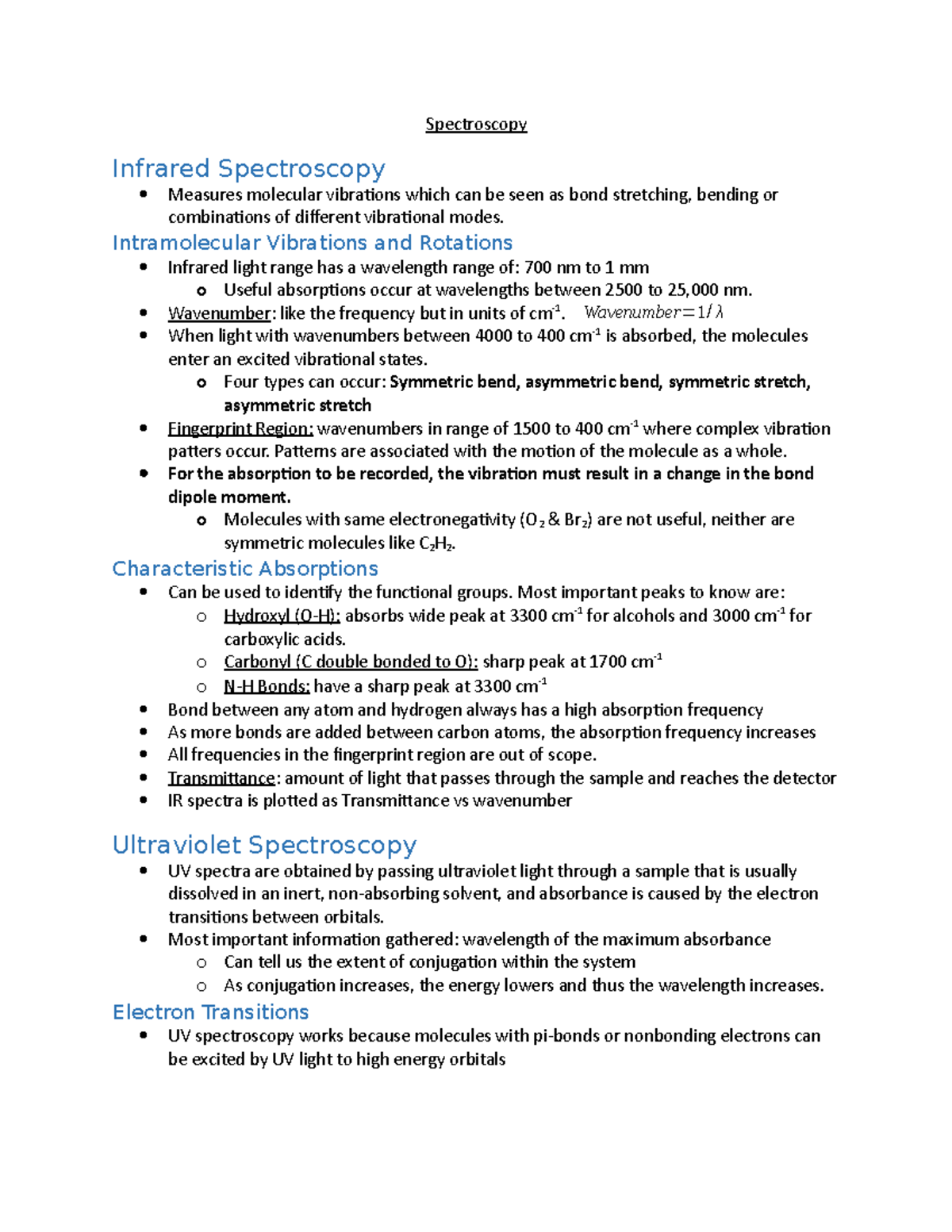 Spectroscopy Lecture notes 12 Spectroscopy Infrared Spectroscopy