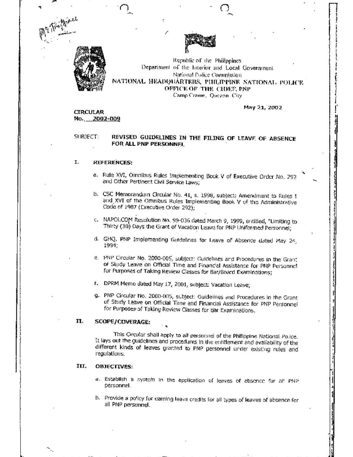 Revised Guidelines in the filing of Leave of Absence Hospitality
