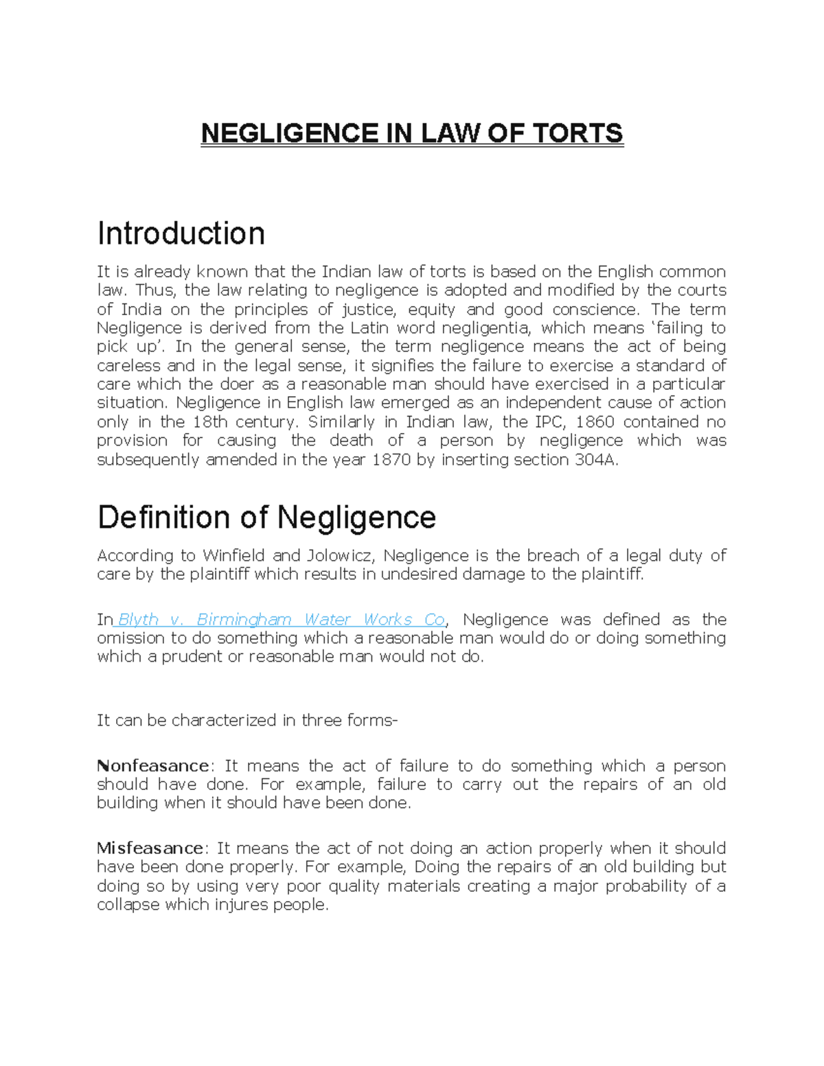 law of negligence research paper