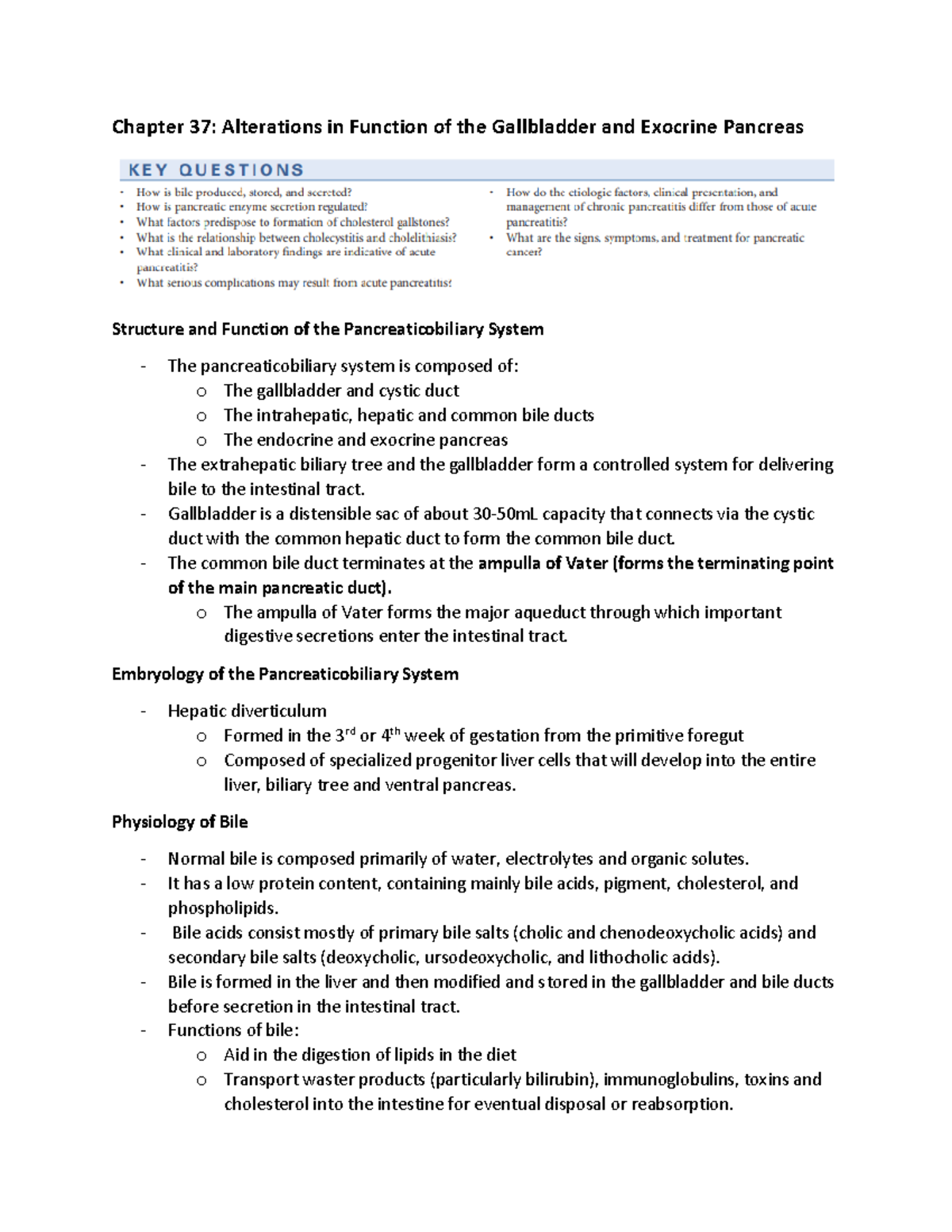 Week2 CH37 Gall bladder and Pancreas - Chapter 37: Alterations in ...