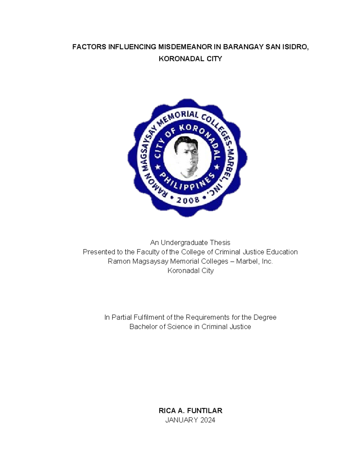 2nd Edit - CDFR - 1 FACTORS INFLUENCING MISDEMEANOR IN BARANGAY SAN ...